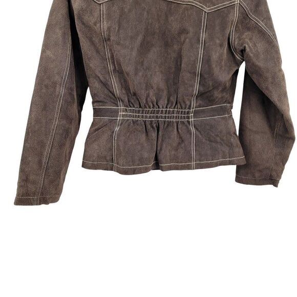 Vintage 80s Forenza Jacket Leather Western Cowgirl Cinched Waist Zip Up Brown S - Picture 11 of 13